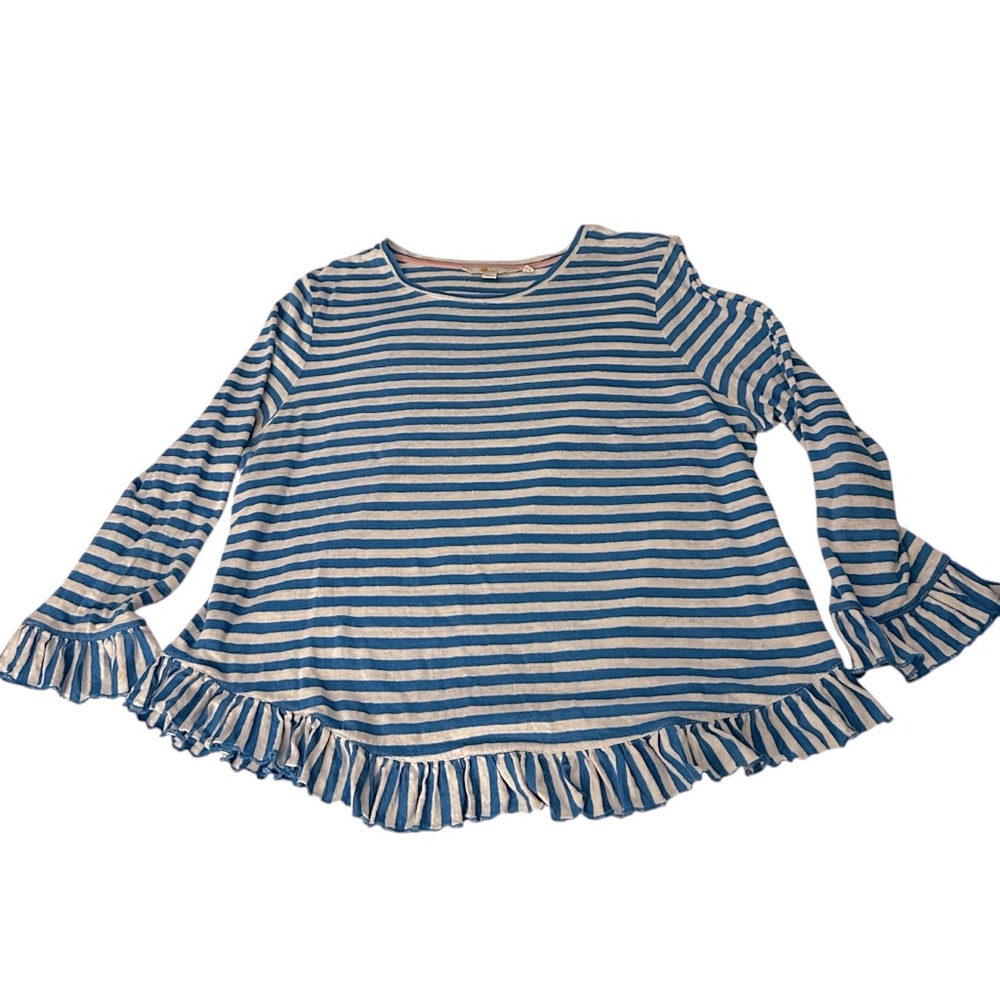 Boden Women's Shirt US size 14, UK 18 Dorothy Linen Jersey Striped Moroccan Blue